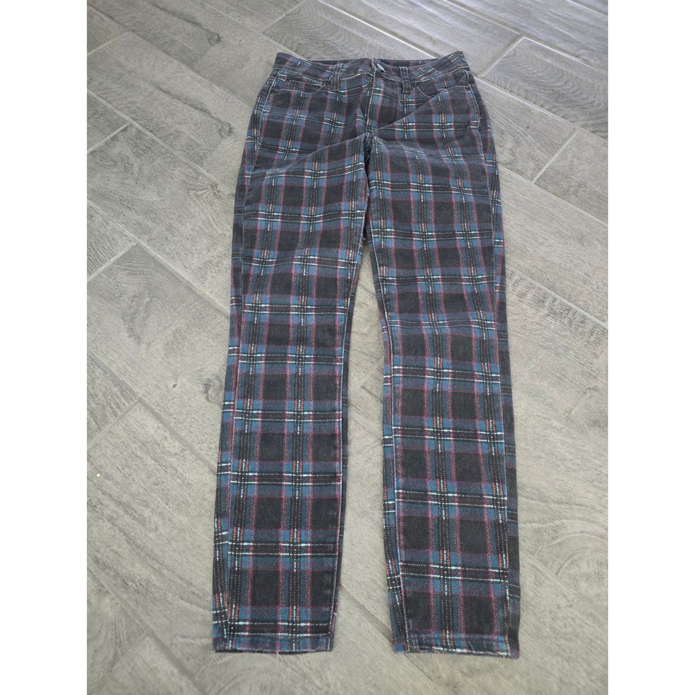 Paige Hoxton Ankle Plaid High Rise Grey Blue Plaid Pants Size 26